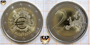 2 Euro, Spanien, 2012, nominal, Sammlermünzen, 10 Jahre Euro