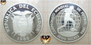 1000 Sucres, Ecuador 1986, Silbermünze, Campeonata Mundial  Vorschaubild