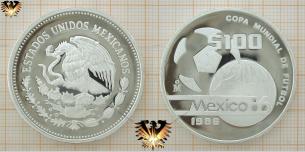 100 Pesos, Silbermünze, die Welt des Fußballs, Fußball-WM86, Copa Mundial de Futbol  