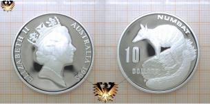 Tier- Münze Numbat, 10 Dollars, 1995, Australien, Endangered Wildlife