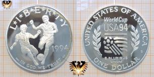 1 Dollar, World Cup, USA 94,  Liberty, zwei Fußballer, Silbermünze, Fußball-WM  