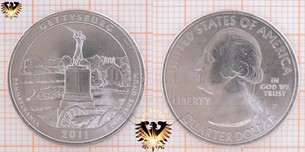 Quarter Dollar, USA, 2011, P, Gettysburg, Pennsylvania, America the Beautiful
