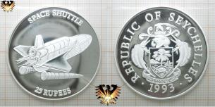 25 Rupees, Republic of Seychelles, 1993, Space Shuttle, Silbermünze  