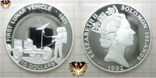 10 Dollars, 1971, FIRST LUNAR VEHICLE, Solomon Islands, Silbermünze  