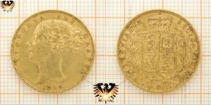 1 Sovereign, 1863, Queen Victoria, Shield Typ / gekröntes Wappen, Goldmünze, England
