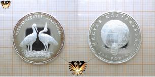 Weißer Storch, 200 Forint, 1992, Ungarn, gefährdete Tierwelt, Silbermünze 