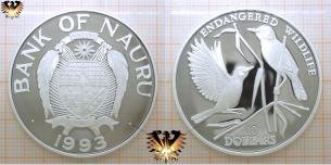 Teichrohrsänger, 10 Dollars, 1993, Nauru, gefährdete Tierwelt, Silbermünze 