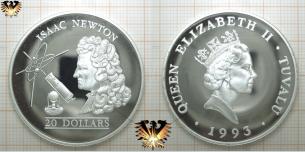 Tuvalu 20 Dollars, Münze Silber, 1993, Isaac Newton  