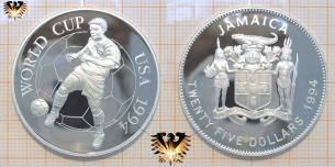 25 Dollars, 1994,  Jamaica,  World Cup, Spieler, Fußballmünze, Silber