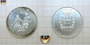 Italia 1990, Silber, 5 Pesos aus Cuba 1988, 999, Fußball-WM, Kuba, 6 g, Tackle  