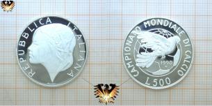 Fußballmünze, 500 L, 1990 Italien, Friedenstaube, Siegesgöttin,  Vorschaubild