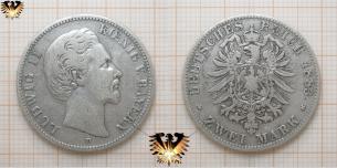Bayern Silbermünze, 2 Mark, 1883 D, König Ludwig II aus Bayern  