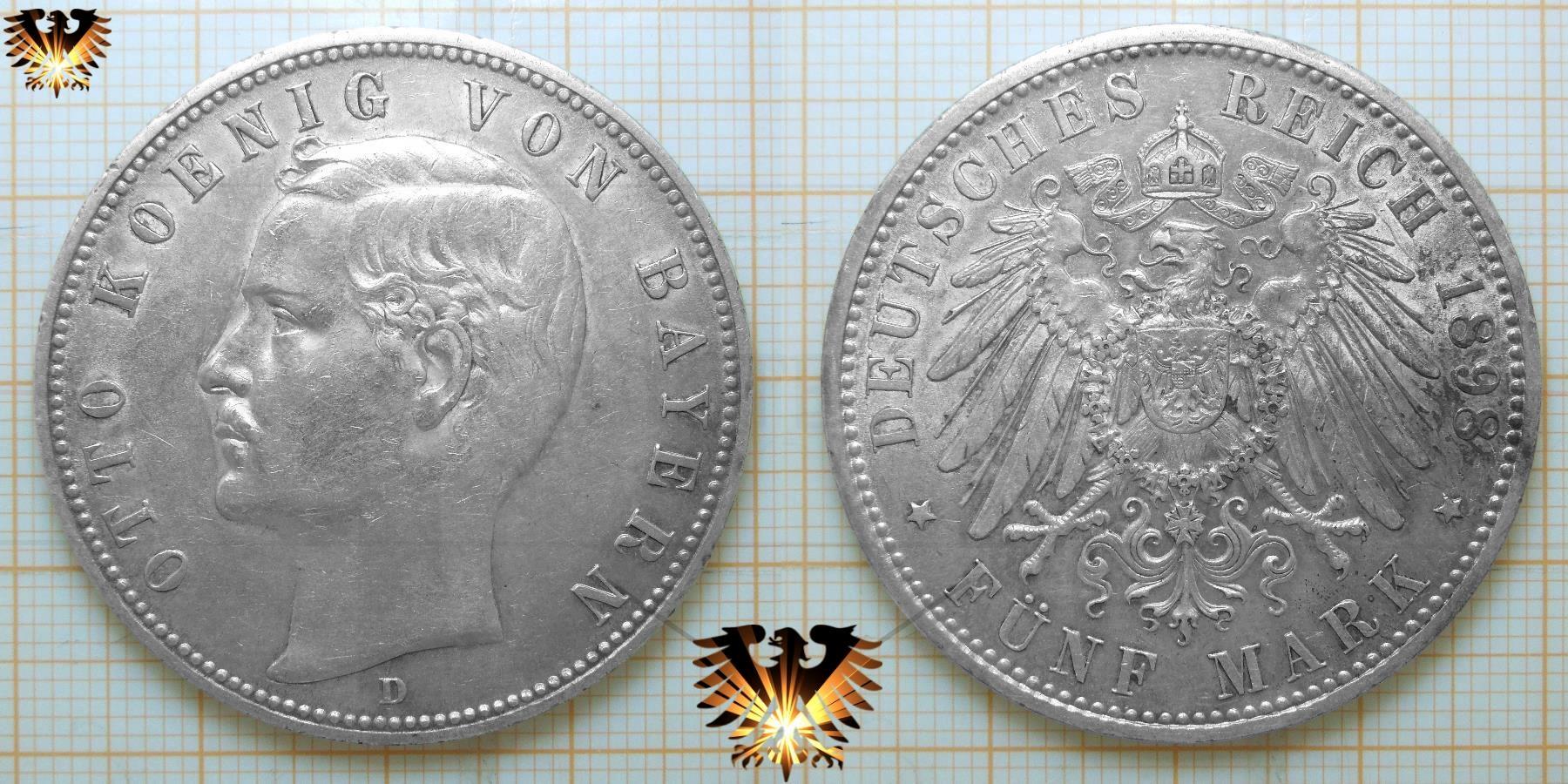 Bayern 5 Reichmark Silbermunze Koenig Otto
