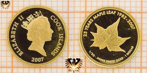 1 Dollar, Cook Islands, 2007, 25 Years Maple Leaf - Elizabeth II Goldmünze