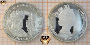10 Dollars, 1990, Cook Islands, 500 Years of America, Columbus Segelschiff