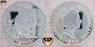 10 Dollars, 1990, Cook Islands, Endangered World Wildlife, Elefant
