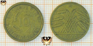 10 Reichspfennig 1924, Weizenähren - Verprägung