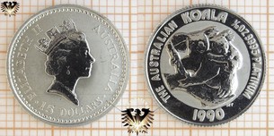 15 AUD, 15 Dollars, 1990, Australien, Koala, 1/10 oz. Platin