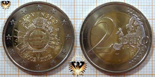 2 Euro, Slowakei, 2012, nominal, Sammlermünzen, 10 Jahre Euro