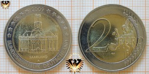 2 €, BRD, 2009 A, D, F, G, J, Gedenkmünze Saarland - Ludwigskirche Saarbrücken