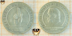 3 Reichsmark Münze, 1929 A, Treu der Verfassung, Hindenburg