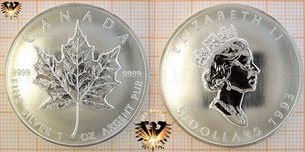 Bullionmünze: CAN, 5 Dollars, 1993, Canada, Maple Leaf 1 oz