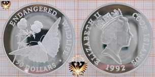 50 Dollars, 1992, Cook Islands, Endangered World Wildlife, Schmetterling Distel