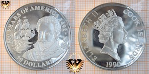 50 Dollars, 1990, Cook Islands, 500 Years of America, Sir Francis Drake