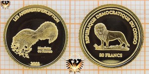 Congo, 20 Francs, 2003, Les Animaux D Exception Moufette ou Sconse
