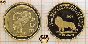 Congo, 20 Francs, 2003, Olympische Sommerspiele Athen