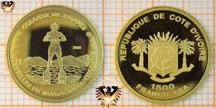Elfenbeinküste, 1500 Francs, CFA, 2006, Kleingoldmünze Colosse de Rhodos