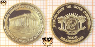 Elfenbeinküste, 1500 Francs, 2006, Artemis Tempel, Kleinste Goldmünzen der Welt