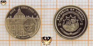 Liberia, 10 Dollars, 2003, Pope John Paul II