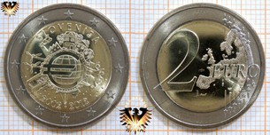 2 Euro, Slowenien, 2012, nominal, Sammlermünzen, 10 Jahre Euro