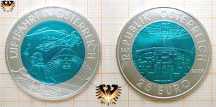 25 Euro, Silber Niob Münze, Luftfahrt in Österreich, 2007, Igo Etrich, türkisblau  