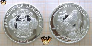 Seychellendajal, 25 Rupees, 1993, Seychellen, gefährdete Tierwelt  