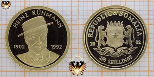 Somalia, 250 Schillings, 2002, Heinz Rühmann, 1902-1992, Republic of Somalia, Gold-Münze
